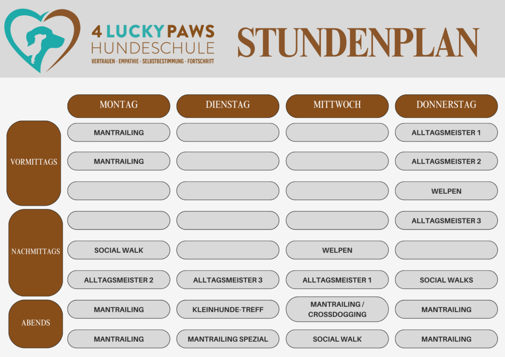 Stundenplan Hundeschule 4LuckyPaws