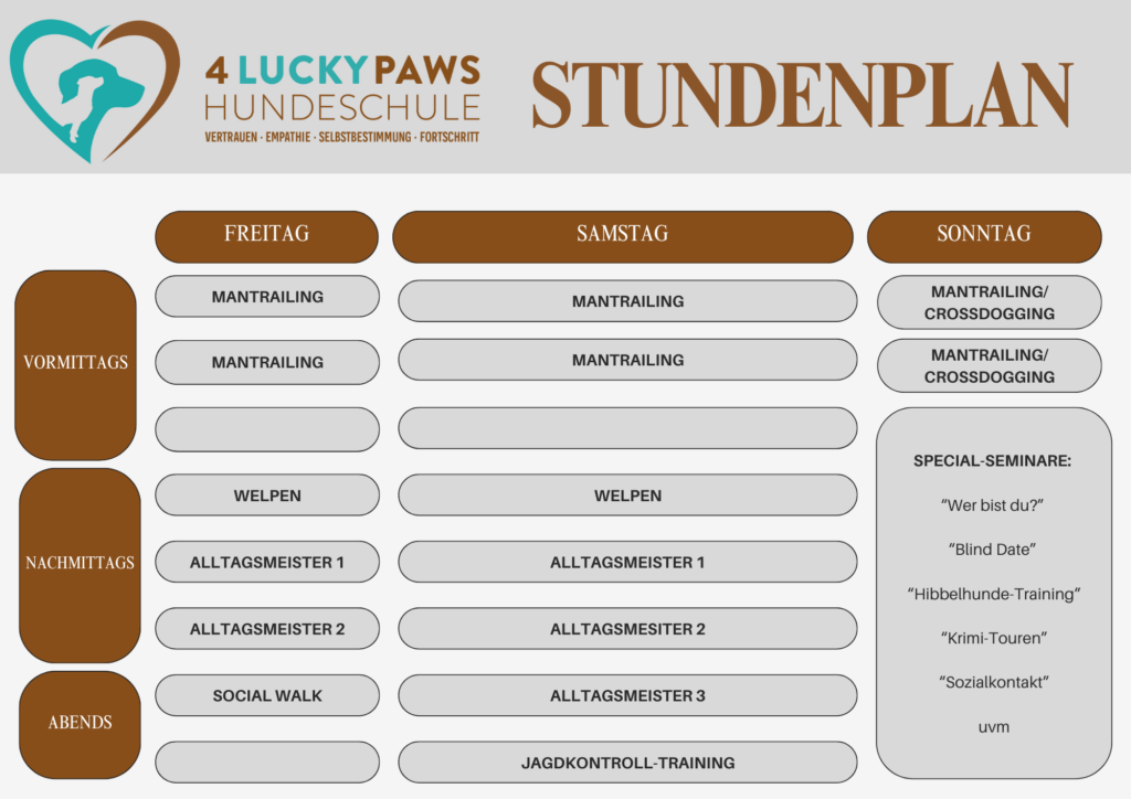 Stundenplan Hundeschule 4LuckyPaws